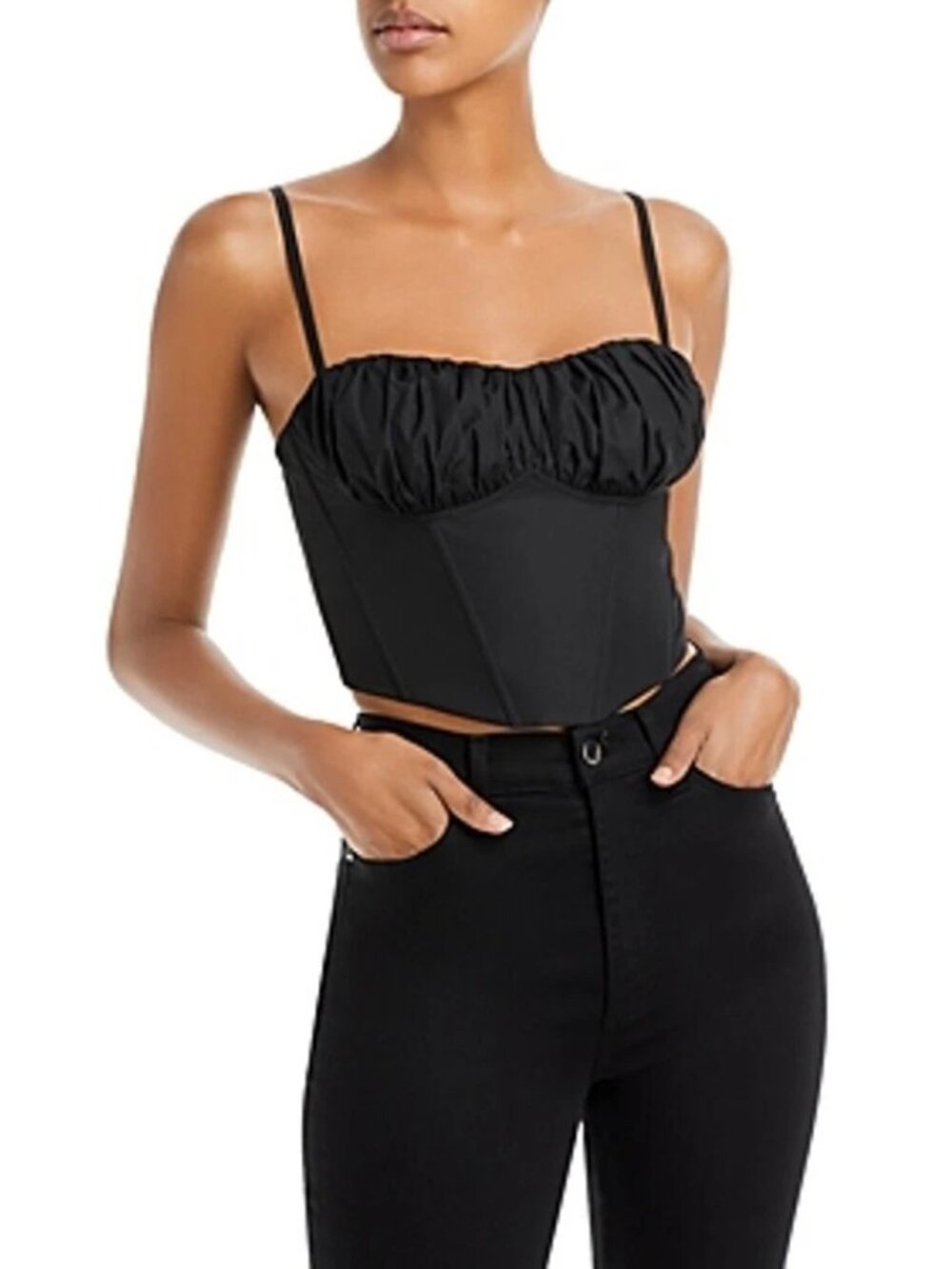 NWT AQUA Ruched Bustier Top Black XL